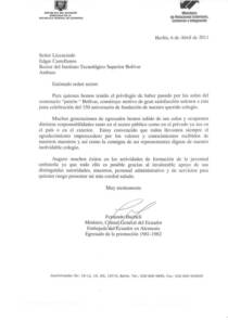 Carta de Fernando BucheliMinistro, Consul General del Ecuador en Alemania